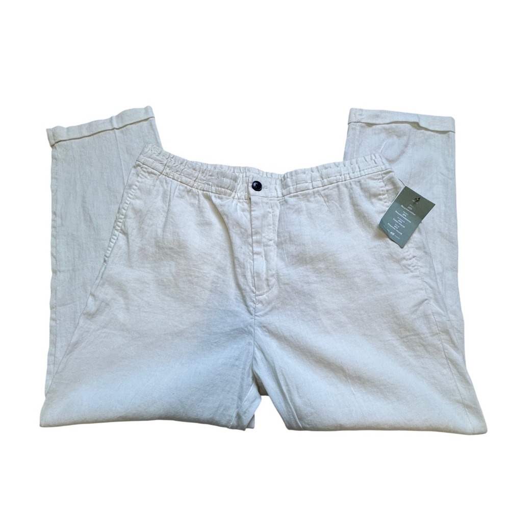 H&M Mens White Linen Blend Regular Fit Cropped Trousers Pants Size L NWT